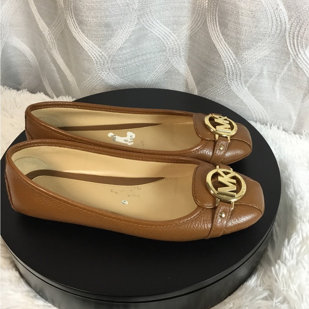 Michael Kors Cognac Leather Logo Toe Ballet Flats - Picture 2 of 7
